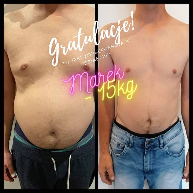 Marek przed i po, z przodu: minus 15 kg